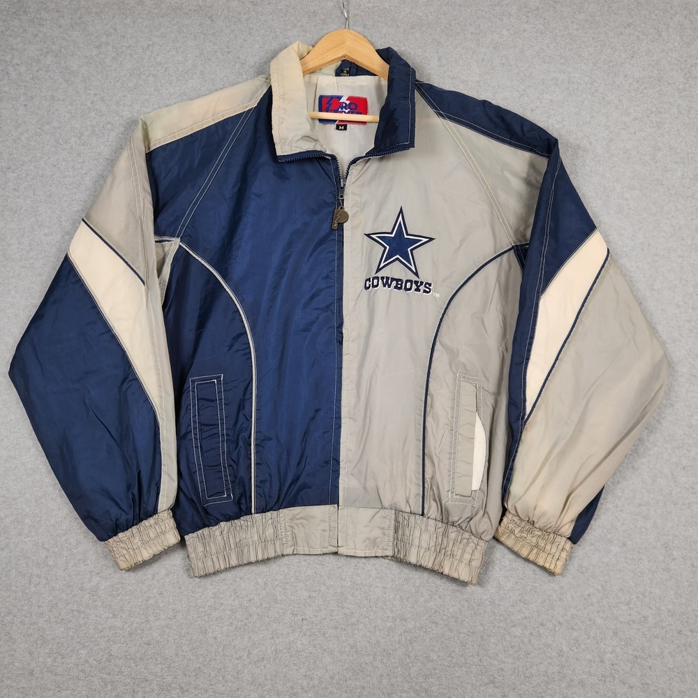 Vintage Dallas Cowboys Jacket Medium Blue Silver Pro Player Windbreaker 90s Y2K